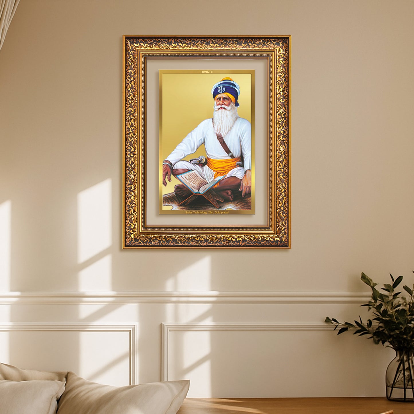Diviniti 24K Gold Plated Baba Deep Singh Sacred Sikh Wall Frame for Home Decor & Office Ambiance | Premium Spiritual Gift