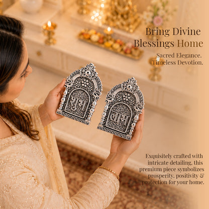 Diviniti 999 Silver Plated Subh Labh Set With Gift Box | Antique Finish Divine Décor