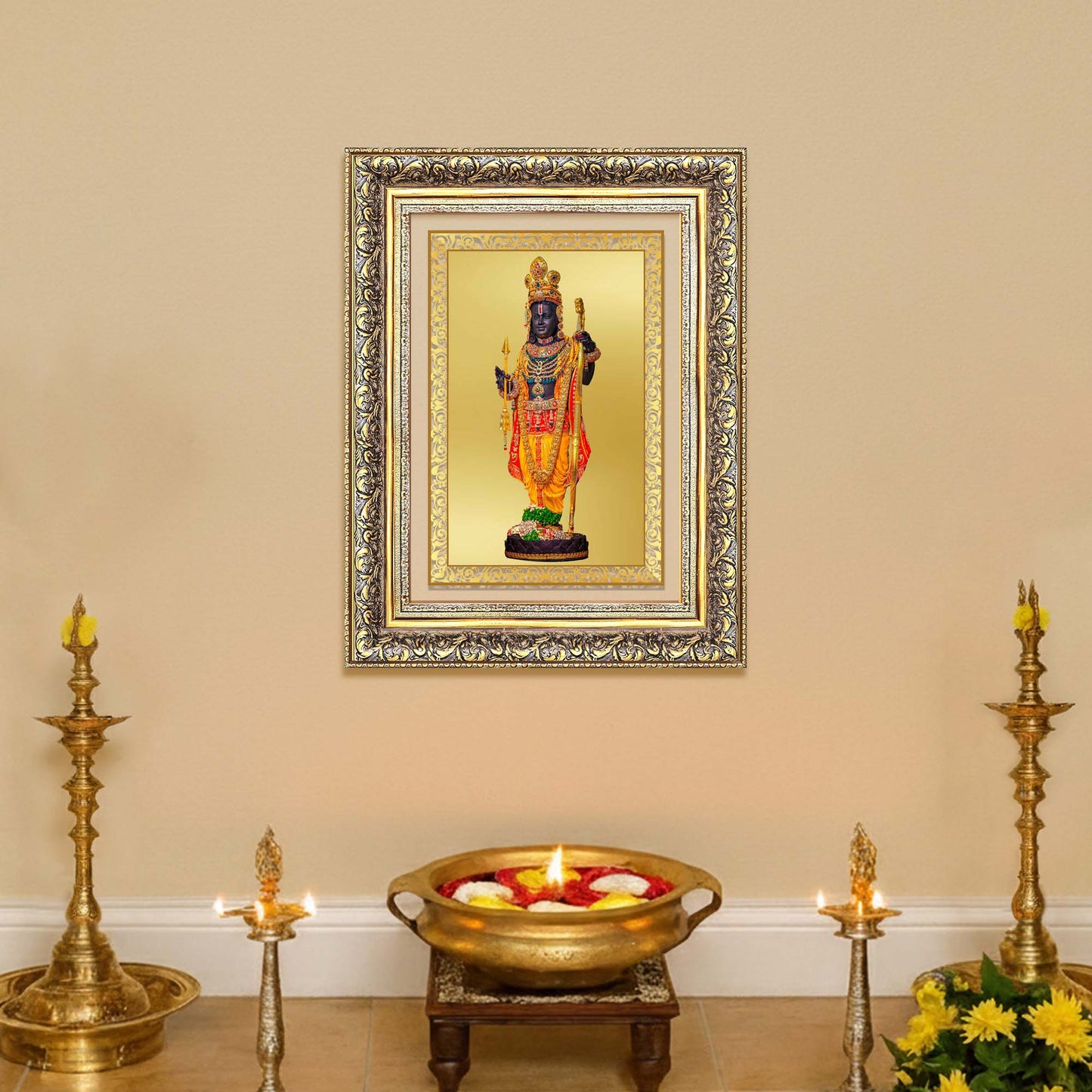 Diviniti 24K Gold Plated Ram Lalla With Arch (Classic) Divine Wall Frame for Home Mandir & Office Decor | Luxury Spiritual Gift