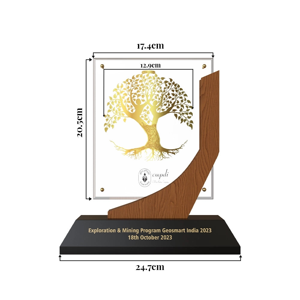 Premium MDF & Acrylic Award 24k Gold Plated Foil Tree Of Life Personalized Trophy for Conferences and Seminars Programs