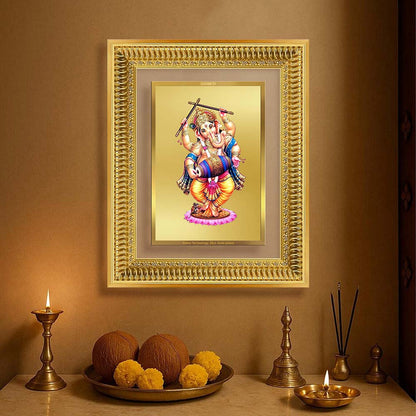 Diviniti 24K Gold Plated Dancing Ganesha (Classic) Divine Wall Frame for Home Mandir & Office Decor | Luxury Spiritual Gift
