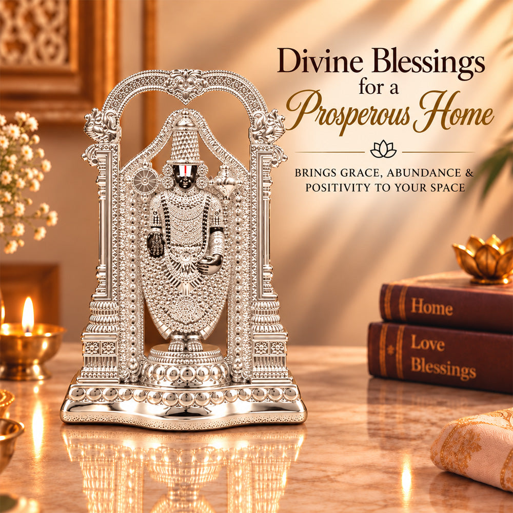 999 Silver-Plated Lord Tirupati Balaji Idol | Premium Gift Box | 20x13 CM