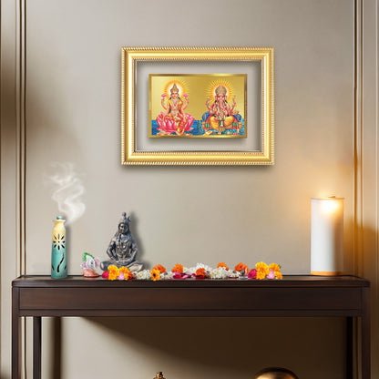 Diviniti 24K Gold Plated Lakshmi Ganesha (Classic) Divine Wall Frame for Home Mandir & Office Decor | Luxury Spiritual Gift