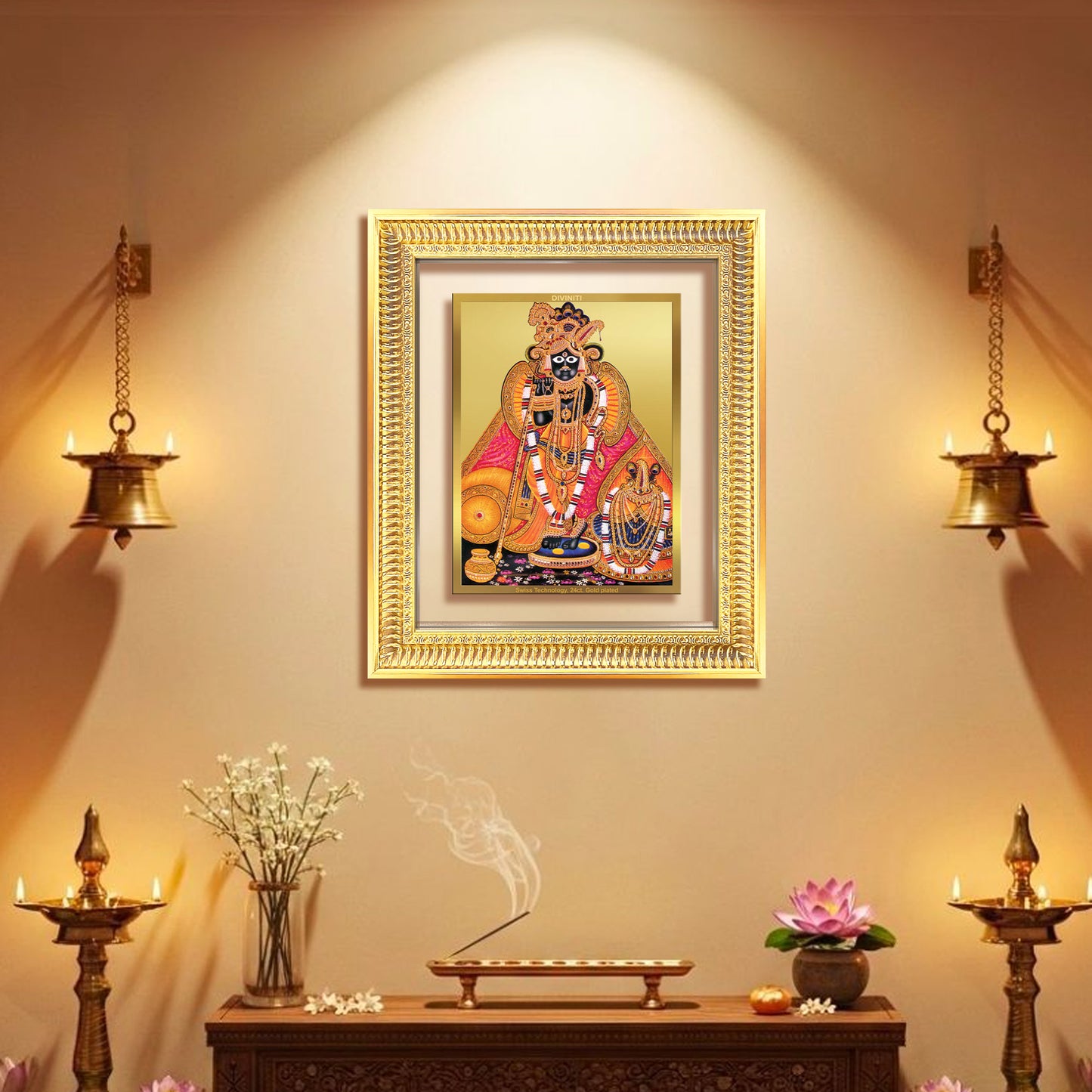 Diviniti 24K Gold Plated Banke Bihari Ji (Classic) Divine Wall Frame for Home Mandir & Office Decor | Luxury Spiritual Gift
