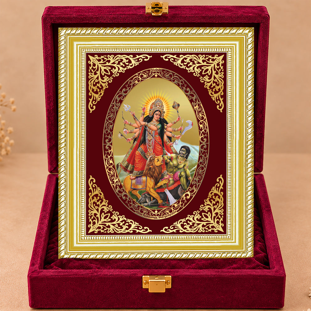 24K Gold-Plated Durga Mahishasura Mardini Frame | Premium Gift Box | 26x20 CM