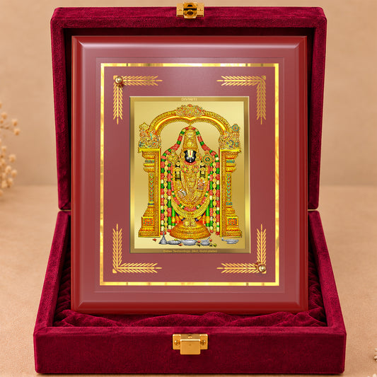 24K Gold-Plated Lord Tirupati Balaji MDF Frame | Premium Gift Box | 13.5x16 CM