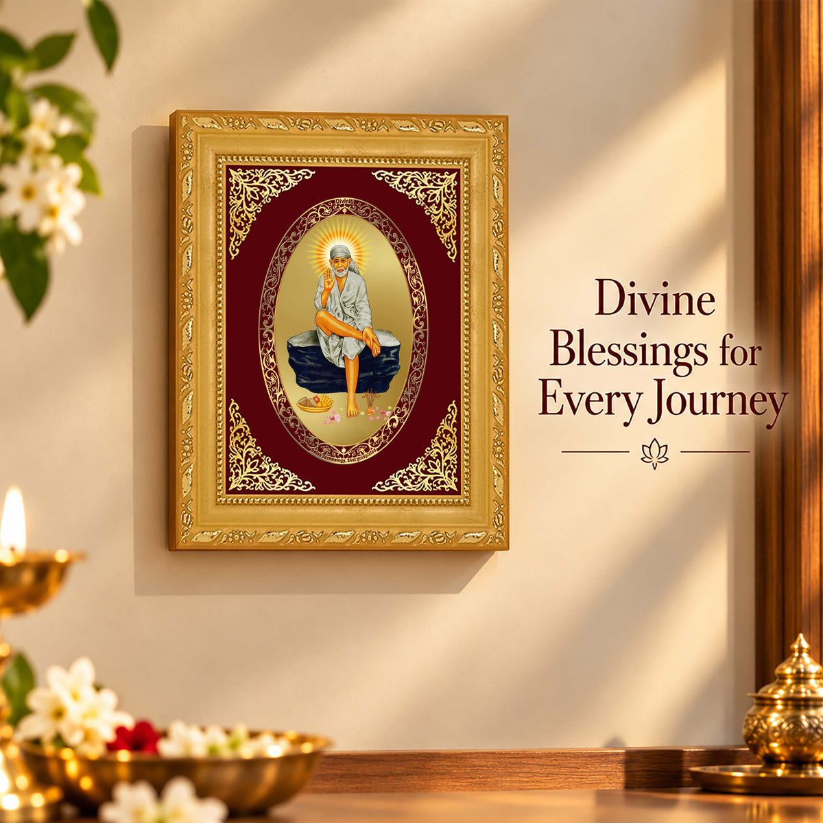24K Gold-Plated Sai Baba Frame | Premium Gift Box | 21.5x17.5 CM