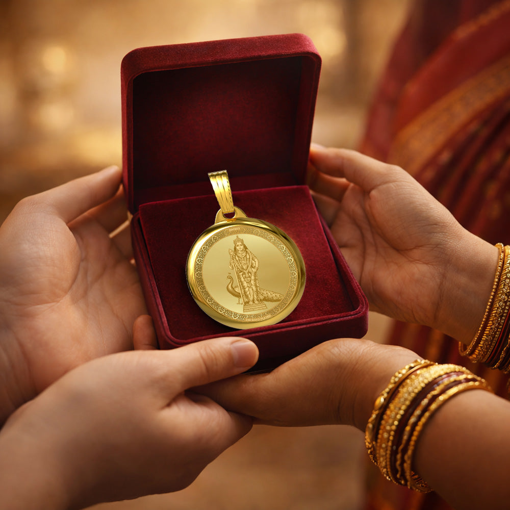 DIVINITI 24K Gold Plated Lord Murugan & Sacred Yantra Pendant – 18mm Double-Sided Spiritual Gold Pendant