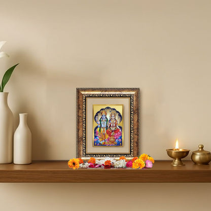 Diviniti 24K Gold Plated Vishnu Lakshmi Divine Table Top Frame for Home Mandir & Office Decor | Luxury Spiritual Gift