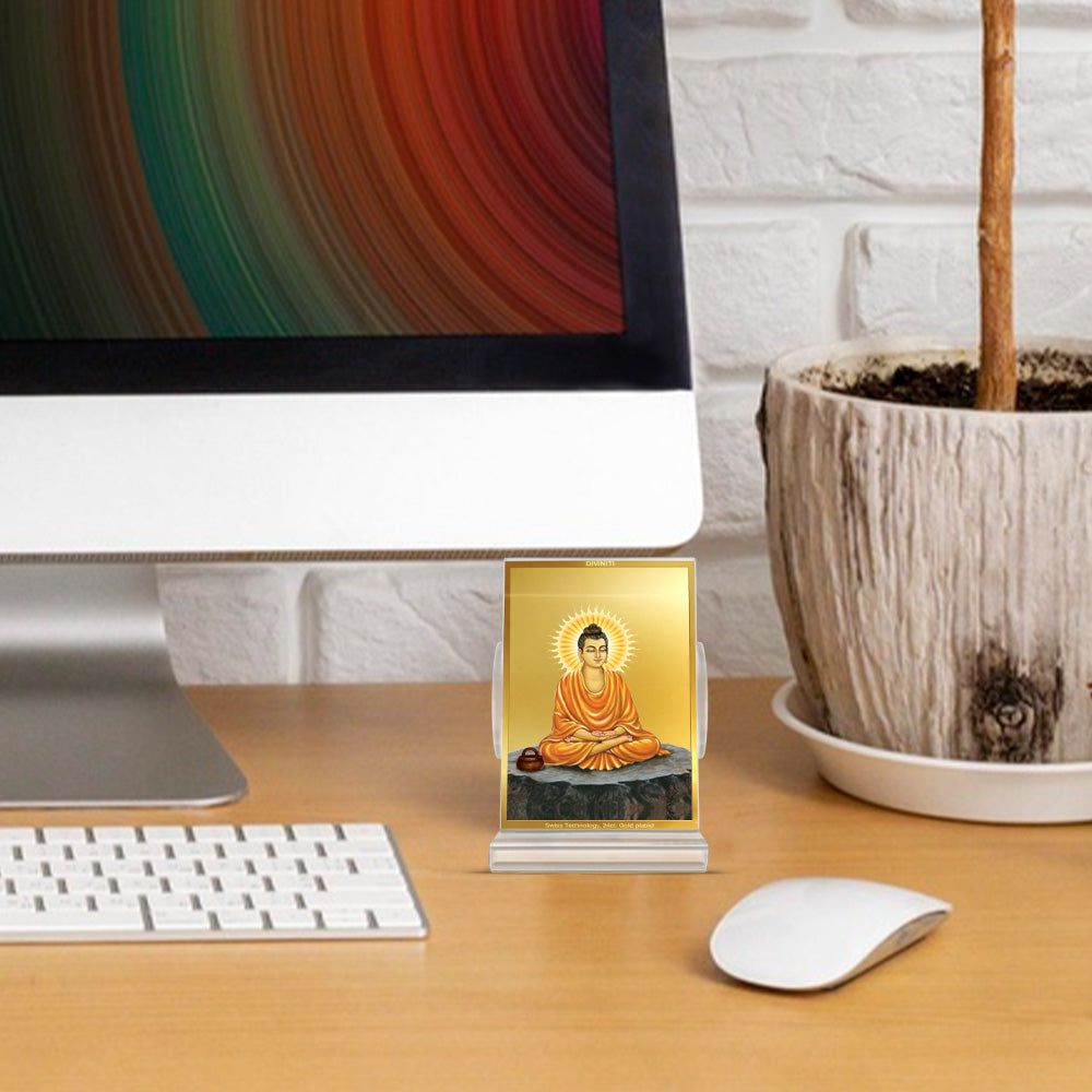 Buddha | Divine Meditation Car Dashboard & Tabletop Photo Frame in 24K Gold Plated Foil