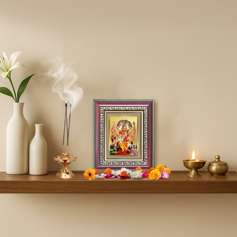 Diviniti 24K Gold Plated Narasimha (Classic) Divine Table Top Frame for Home Mandir & Office Decor | Luxury Spiritual Gift