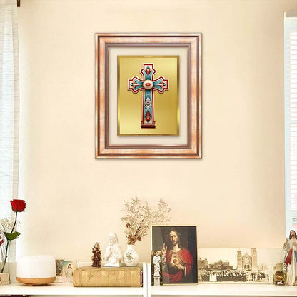 Diviniti 24K Gold Plated Holy Cross (Classic) Divine Wall Frame for Home Mandir & Office Decor | Luxury Spiritual Gift