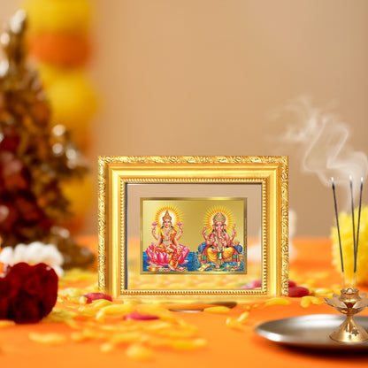Diviniti 24K Gold Plated Lakshmi Ganesha |Divine Table Top Frame for Home Mandir & Office Decor | Luxury Spiritual Gift