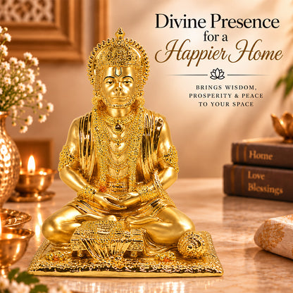 24K Gold-Plated Meditating Hanuman Idol | Premium Gift Box | 20x16 CM