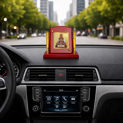 24K Gold-Plated Lord Mahavira MDF Car Dashboard Frame | 7.5x9 CM