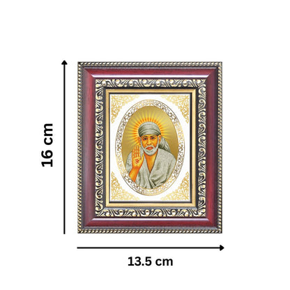 Sai Baba Blessing Form (Abhaya Mudra) Divine Shirdi Sacred Faith Royal Tabletop Frame in 24K Gold Plated Foil