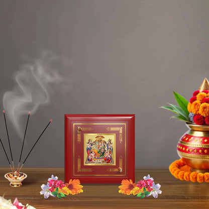 Ram Darbar | Lord Ram with Sita, Lakshman & Hanuman | Divine Royal Court For Tabletop Frame in 24K Gold Plated Foil