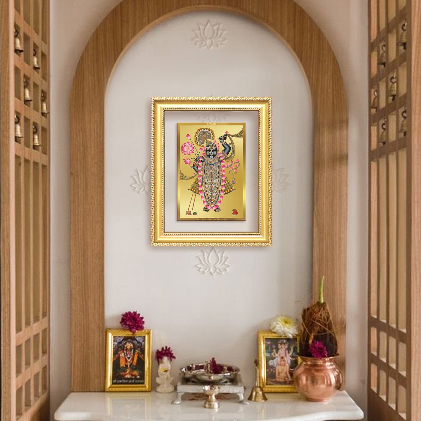 Diviniti 24K Gold Plated Shrinath Ji (Classic) Divine Wall Frame for Home Mandir & Office Decor | Luxury Spiritual Gift