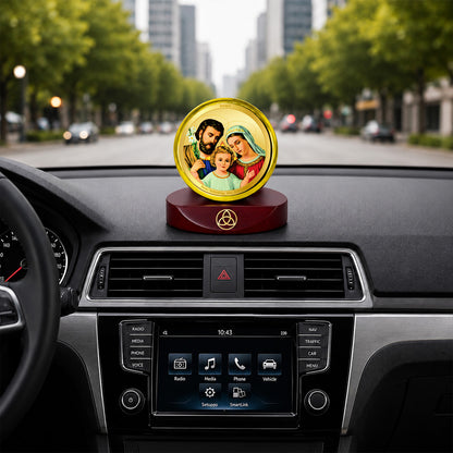 24K Gold-Plated Holy Family Car Dashboard Frame | 5x5 CM