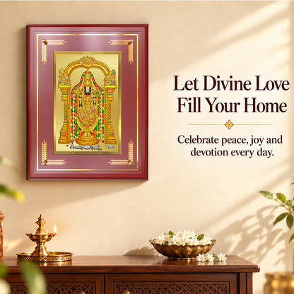 24K Gold-Plated Lord Tirupati Balaji MDF Frame | Premium Gift Box | 27x35 CM