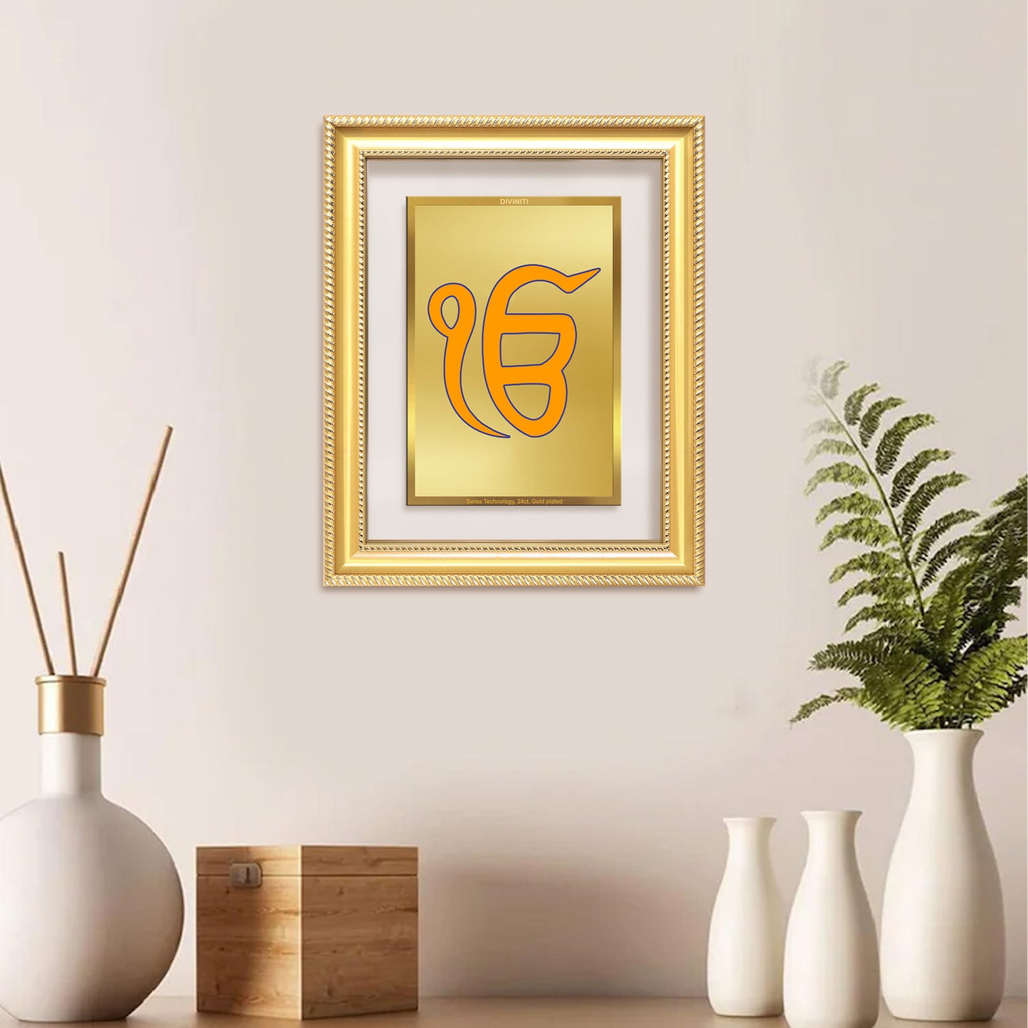 Diviniti 24K Gold Plated Ik Omkar (Classic) Divine Wall Frame for Home Mandir & Office Decor | Luxury Spiritual Gift