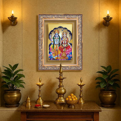 Diviniti 24K Gold Plated Vishnu Lakshmi (Classic) Divine Wall Frame for Home Mandir & Office Decor | Luxury Spiritual Gift