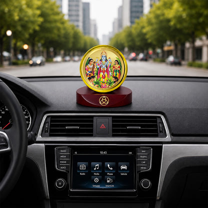24K Gold-Plated Lord Satya Narayana Car Dashboard Frame | 5x5 CM