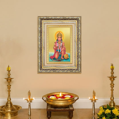 Diviniti 24K Gold Plated Ashirwad Hanuman (Classic) Divine Wall Frame for Home Mandir & Office Decor | Luxury Spiritual Gift