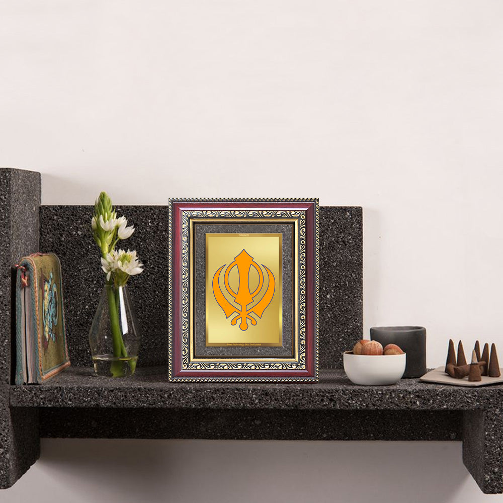 Diviniti 24K Gold Plated Khanda Sahib (Classic) Divine Wall and Table Top Frame for Home Mandir & Office Decor | Luxury Spiritual Gift