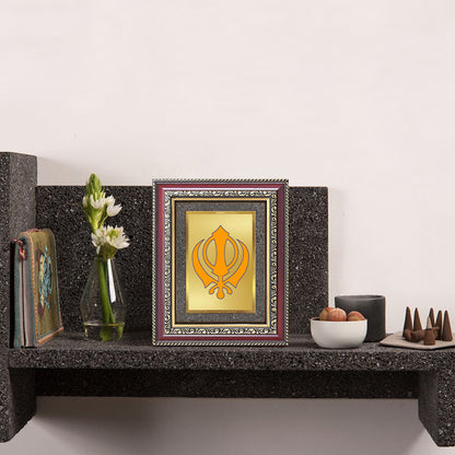 Diviniti 24K Gold Plated Khanda Sahib (Classic) Divine Wall and Table Top Frame for Home Mandir & Office Decor | Luxury Spiritual Gift