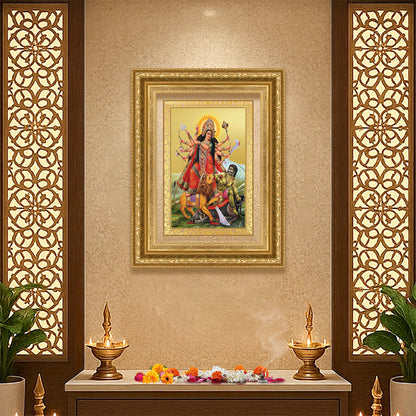 Diviniti 24K Gold Plated Durga - Mahishasura Mardini (Classic) Divine Wall Frame for Home Mandir & Office Decor | Luxury Spiritual Gift
