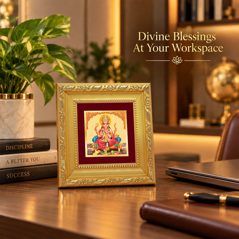 24K Gold-Plated Lord Ganesha Frame | Premium Gift Box | 10x10 CM