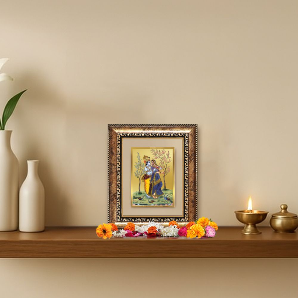 Diviniti 24K Gold Plated Radha Krishna Divine Table Top Frame for Home Mandir & Office Decor | Luxury Spiritual Gift