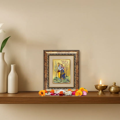 Diviniti 24K Gold Plated Radha Krishna Divine Table Top Frame for Home Mandir & Office Decor | Luxury Spiritual Gift