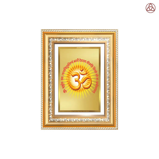 Om with Gayatri Mantra | Sacred Vibration & Vedic Wisdom Wall & Tabletop Photo Frame in 24K Gold Plated Foil