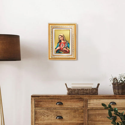 Diviniti 24K Gold Plated Mother Mary (Classic) Divine Wall Frame for Home Mandir & Office Decor | Luxury Spiritual Gift