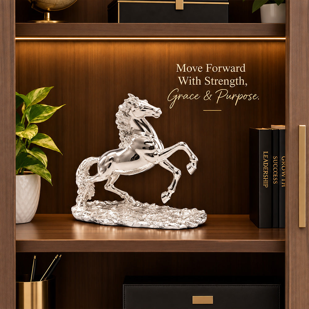 999 Silver-Plated Jumping Horse Idol | Premium Gift Box | 17x22 CM