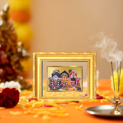Diviniti 24K Gold Plated Jagannath Subhadra Balabhadra |Divine Table Top Frame for Home Mandir & Office Decor | Luxury Spiritual Gift