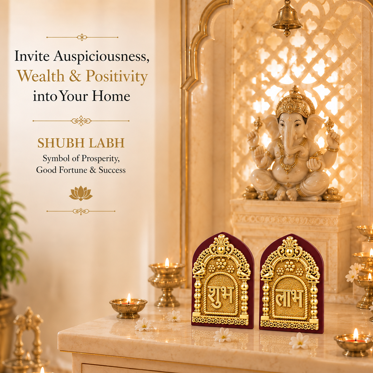 24K Gold-Plated Subh Labh Pair | Premium Gift Box | 11x8 CM