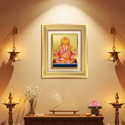 Diviniti 24K Gold Plated Dagadu Ganesha (Classic) Divine Wall Frame for Home Mandir & Office Decor | Luxury Spiritual Gift