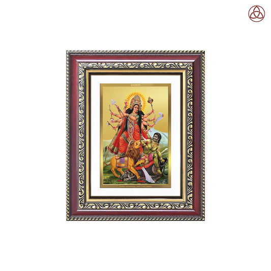Durga-Mahishasura Mardini | Goddess Durga Slaying Mahishasura Wall & Tabletop Photo Frame in 24K Gold Plated Foil