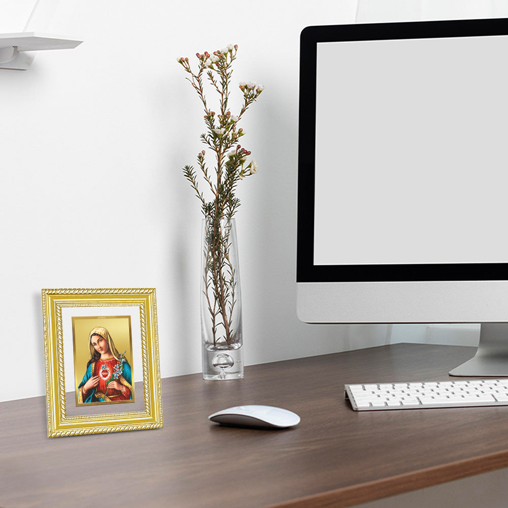 Diviniti 24K Gold Plated Mother Mary (Classic) Divine Wall and Table Top Frame for Home Mandir & Office Decor | Luxury Spiritual Gift