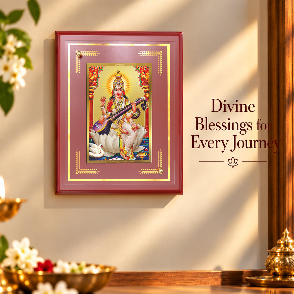 24K Gold-Plated Saraswati MDF Frame | Premium Gift Box | 26x20 CM