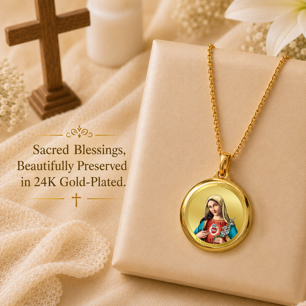 Diviniti 24K Double sided Gold Plated Pendant Mother Merry and Holy Cross|18 MM Flip Coin
