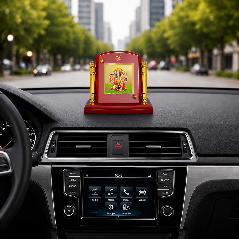 24K Gold-Plated Panchmukhi Hanuman MDF Car Dashboard Frame | 7.5x9 CM