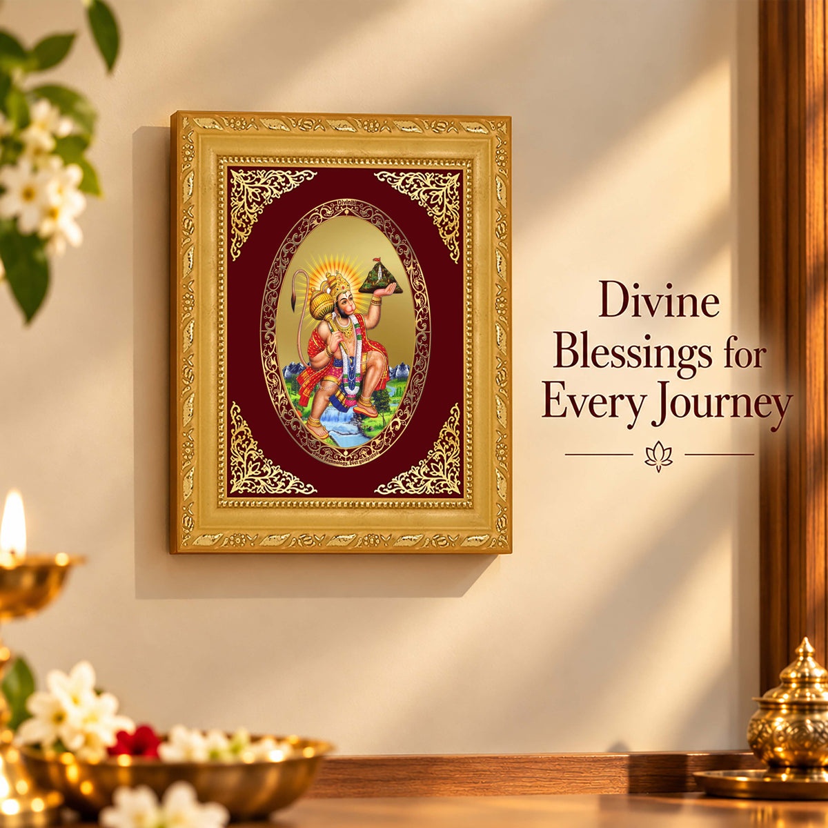 24K Gold-Plated Lord Hanuman with Sanjeevani Mountain Frame | Premium Gift Box | 21.5x17.5 CM