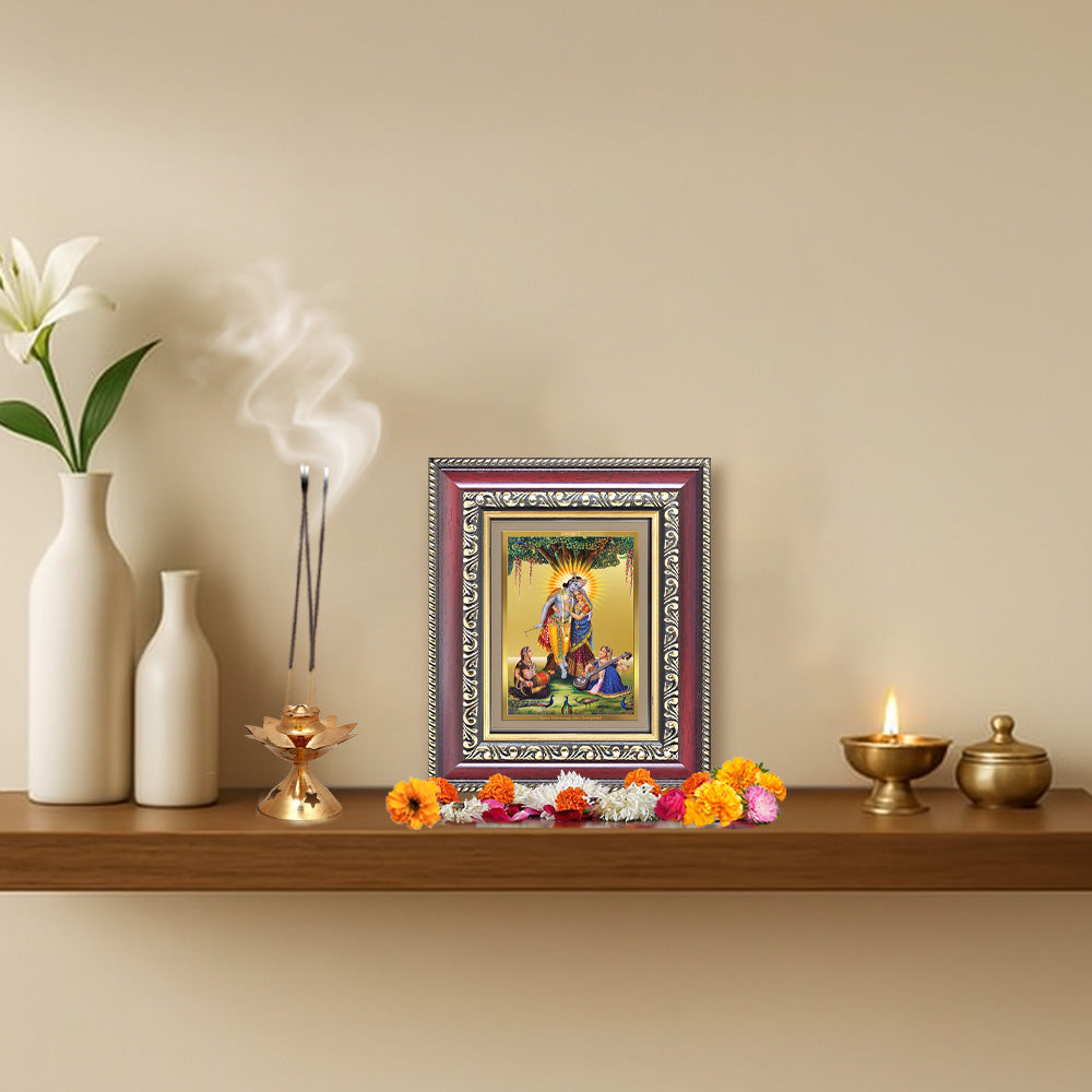 Diviniti 24K Gold Plated Radha Krishna (Classic) Divine Table Top Frame for Home Mandir & Office Decor | Luxury Spiritual Gift