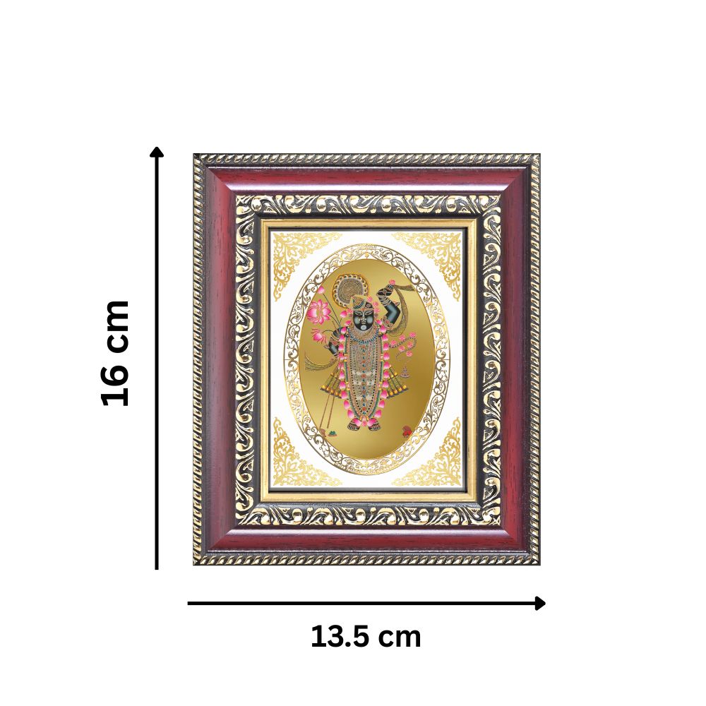 Shrinath Ji (Shreenathji) Divine Krishna Nathdwara Sacred Blessings Royal Tabletop Frame in 24K Gold Plated Foil