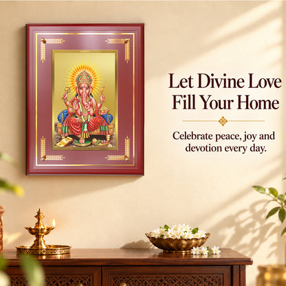 24K Gold-Plated Lord Ganesha MDF Frame | Premium Gift Box | 27x35 CM