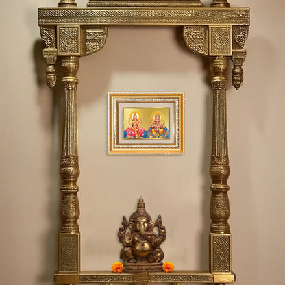 Diviniti 24K Gold Plated Lakshmi Ganesha (Classic) Divine Wall and Table Top Frame for Home Mandir & Office Decor | Luxury Spiritual Gift